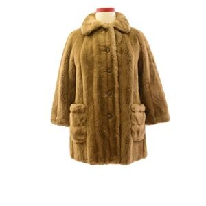 50s Vintage Faux Fur Coat For Women Size 14 Grandella By Sportowne Tan Hippy Coa